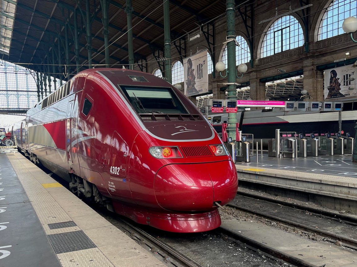 Brussels cityscape with a view of the high-speed train departing for a day trip